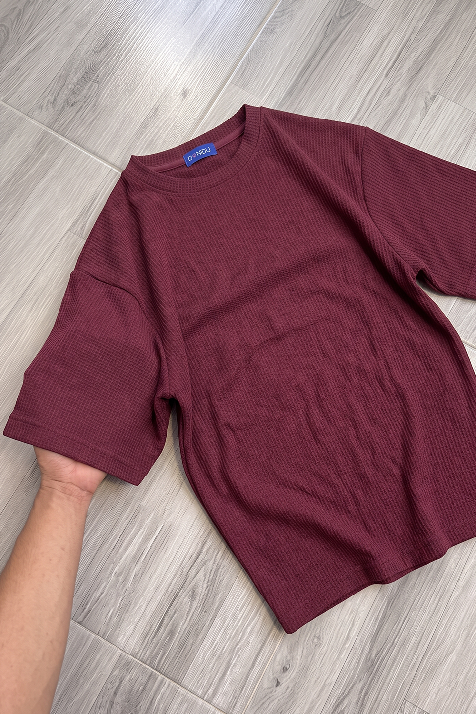 Emerce - Oversized Waffle Knit Tee For Men - Maroon