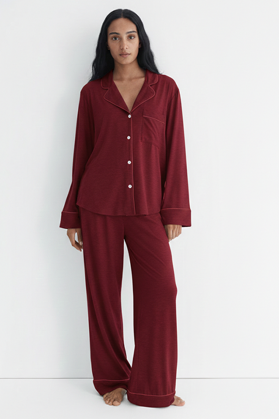 Emerce - Basic Linen Pajama Set - Red