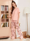 M- Baby Pink With Butterfly Printed Pajama Night Suit