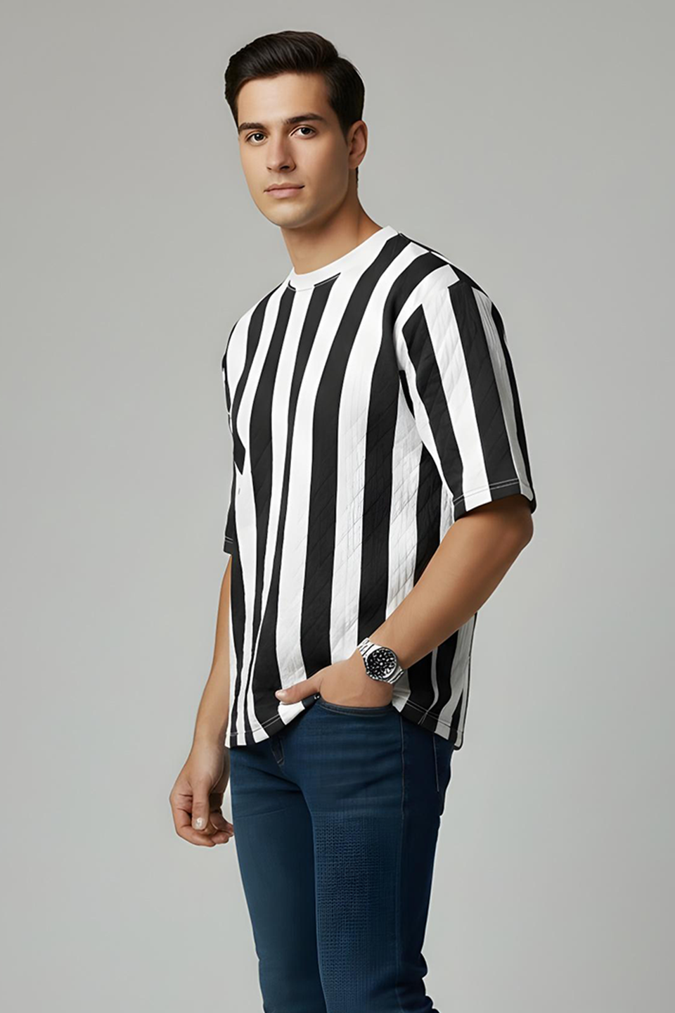 Emerce - Textured Stripe Tee - Black