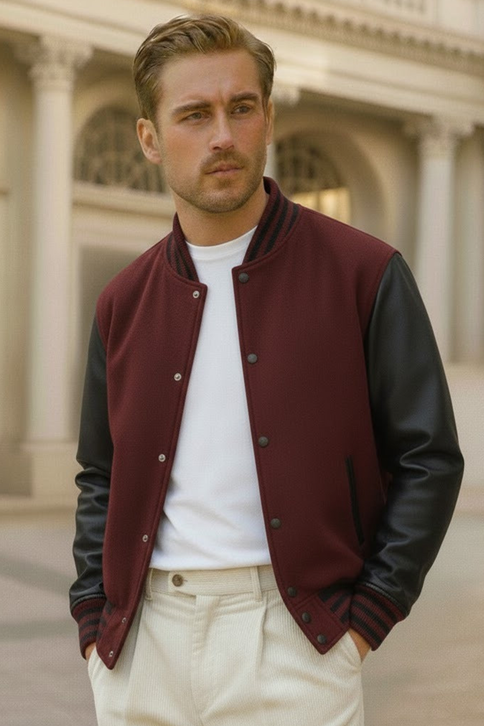 Emerce - Varsity Button Jacket - Maroon