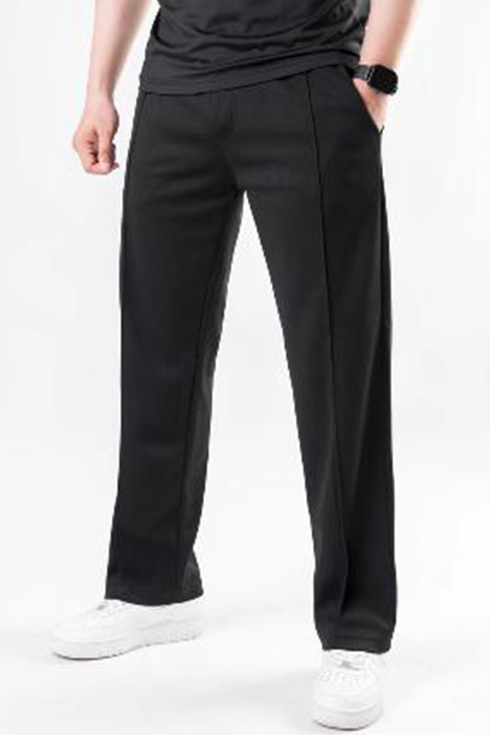 Emerce - Stripe Straight Trouser- Black