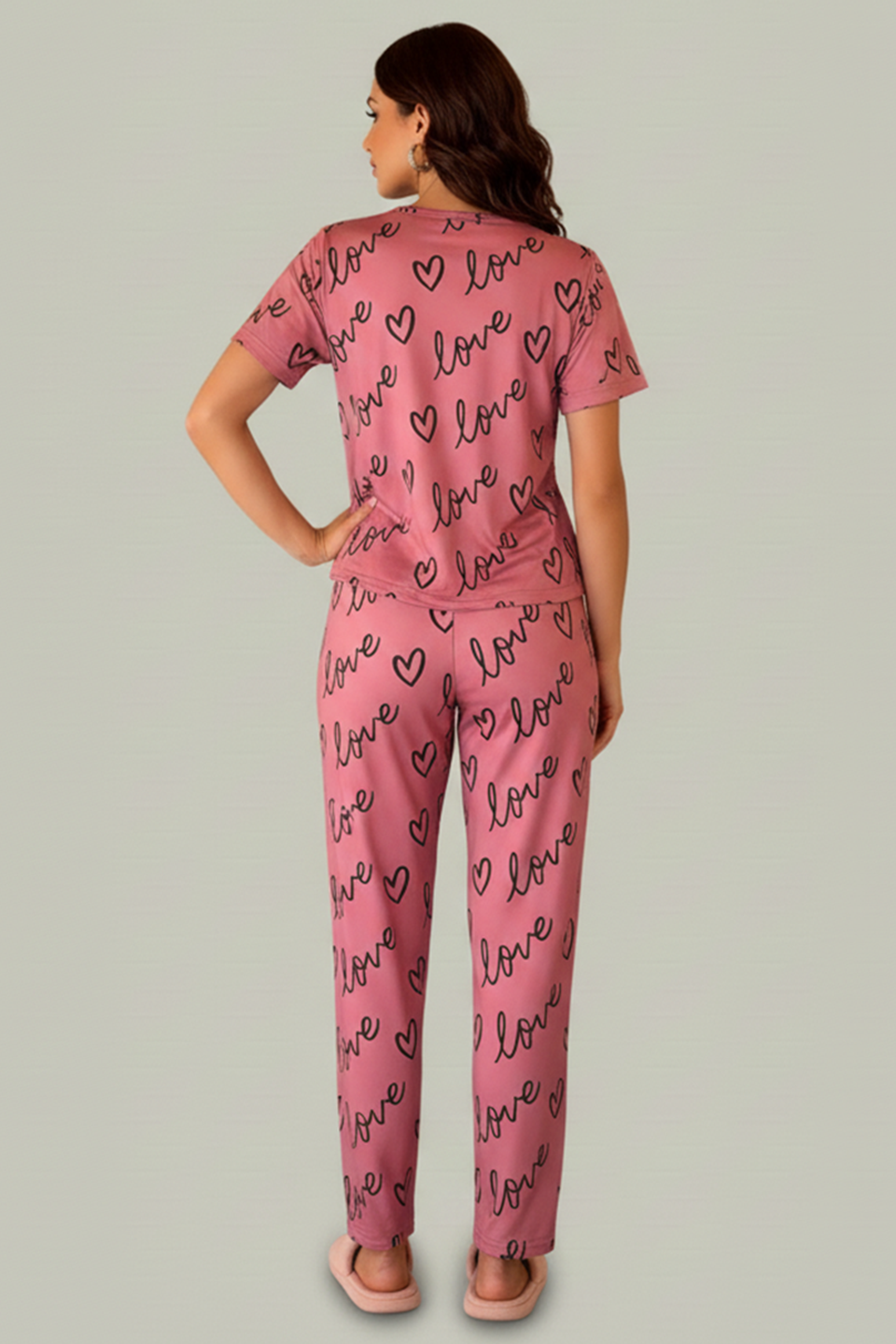 N-Love Printed PJ SET- Tea  Pink
