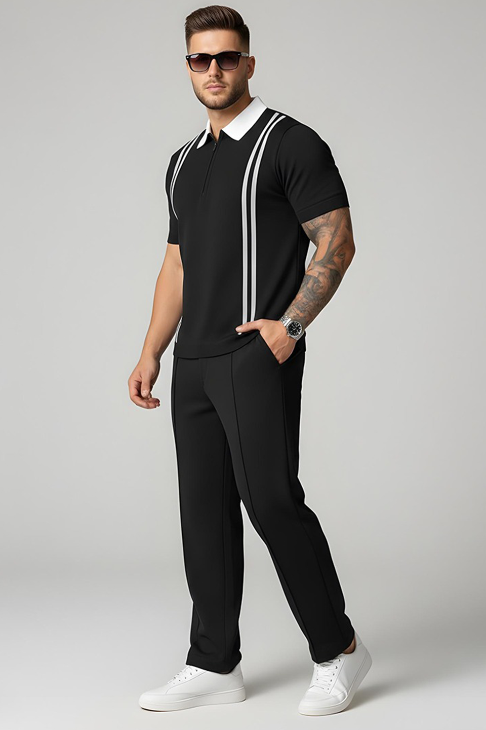 Emerce - Stripe Zip Tracksuit - Black