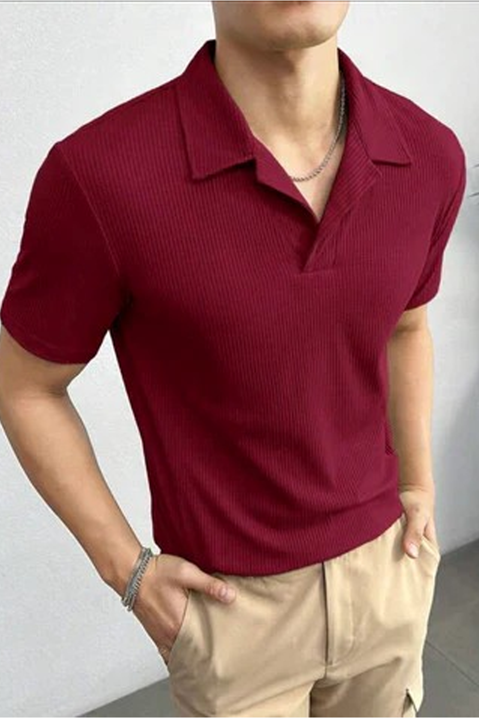 Emerce - Waffle Knitted Polo - MAROON