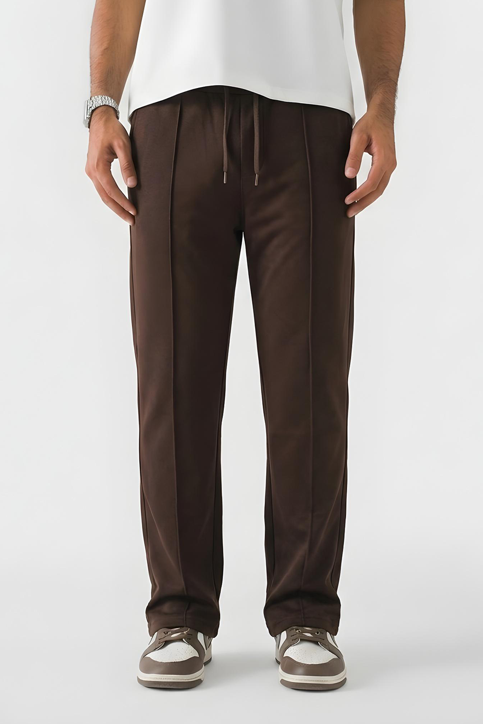 Emerce - Stripe Straight Trouser- Brown