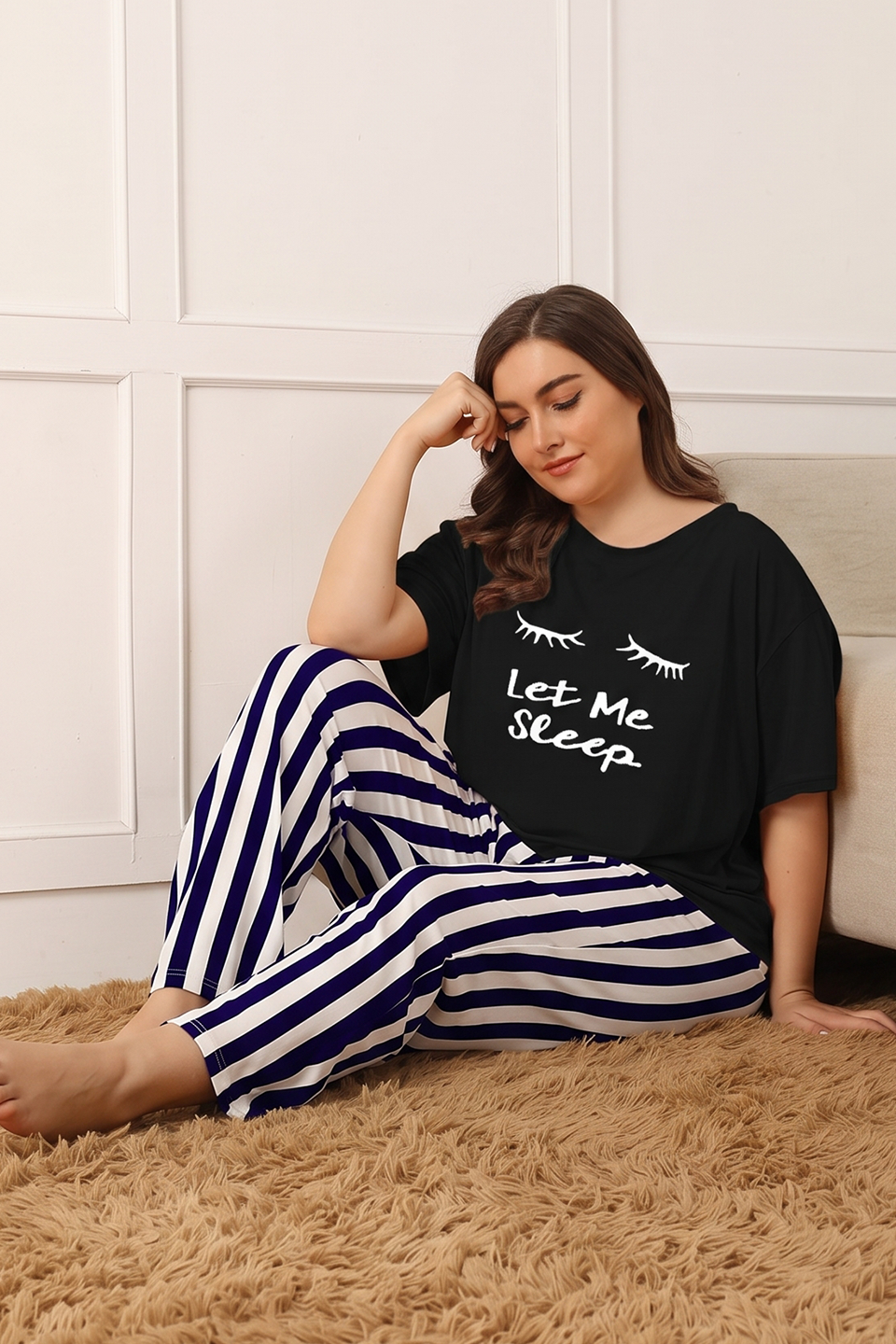 Emerce-Let Me Sleep Printed PJ Suit - Black