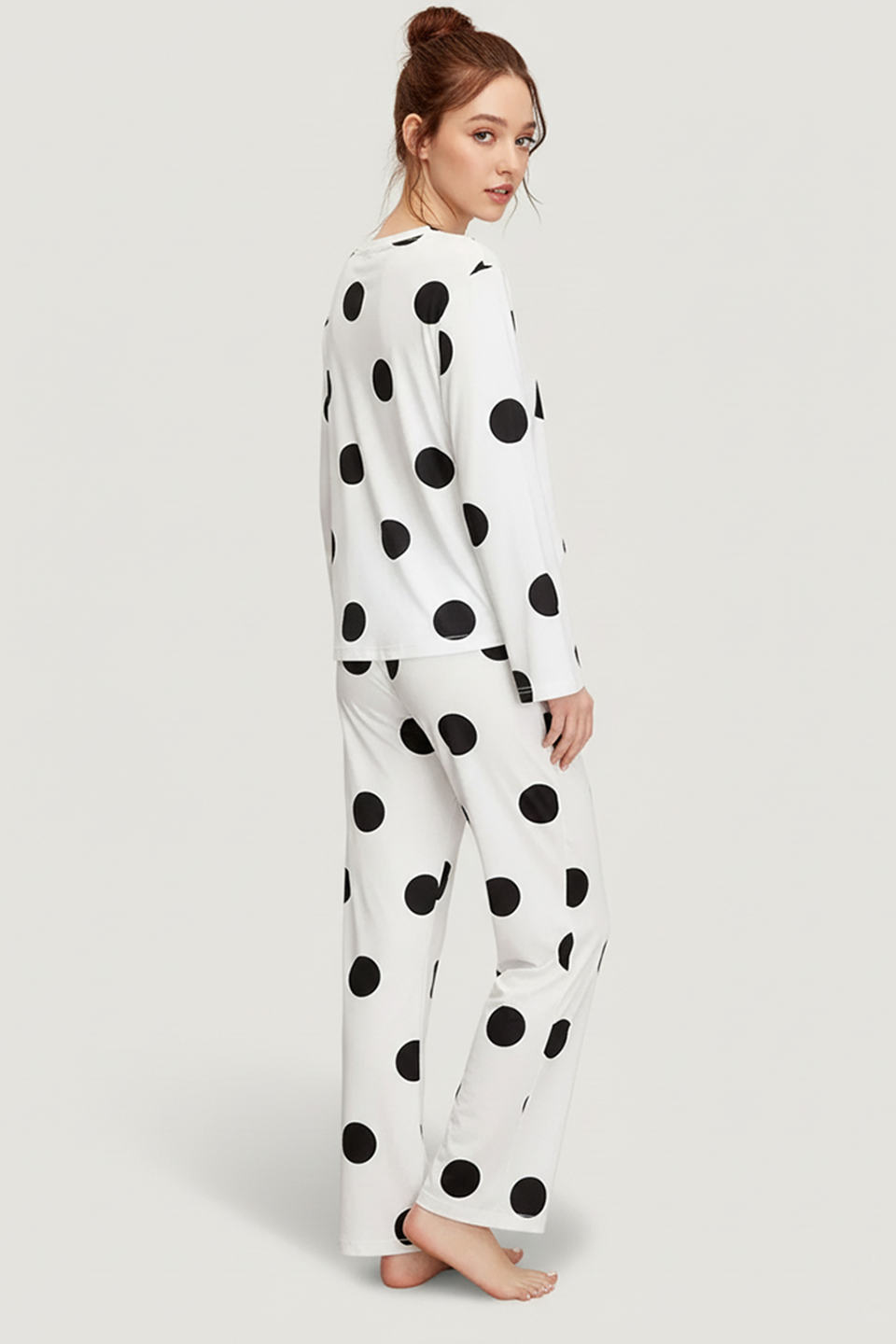 M-Black & White Doted Printed Night Suit