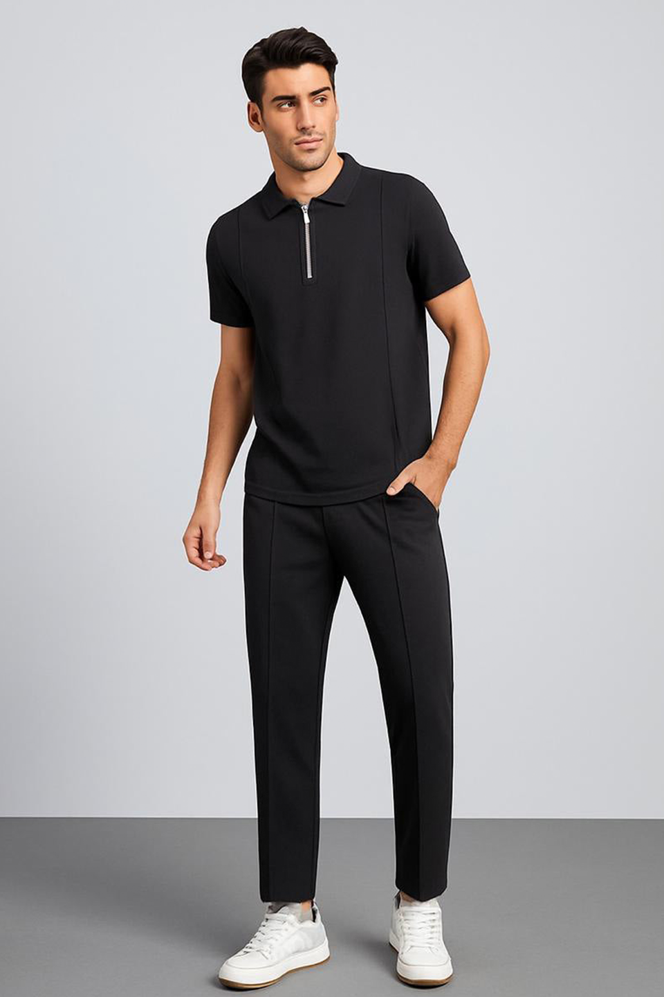 Zipper Stripe-Summer Tracksuit - BLACK