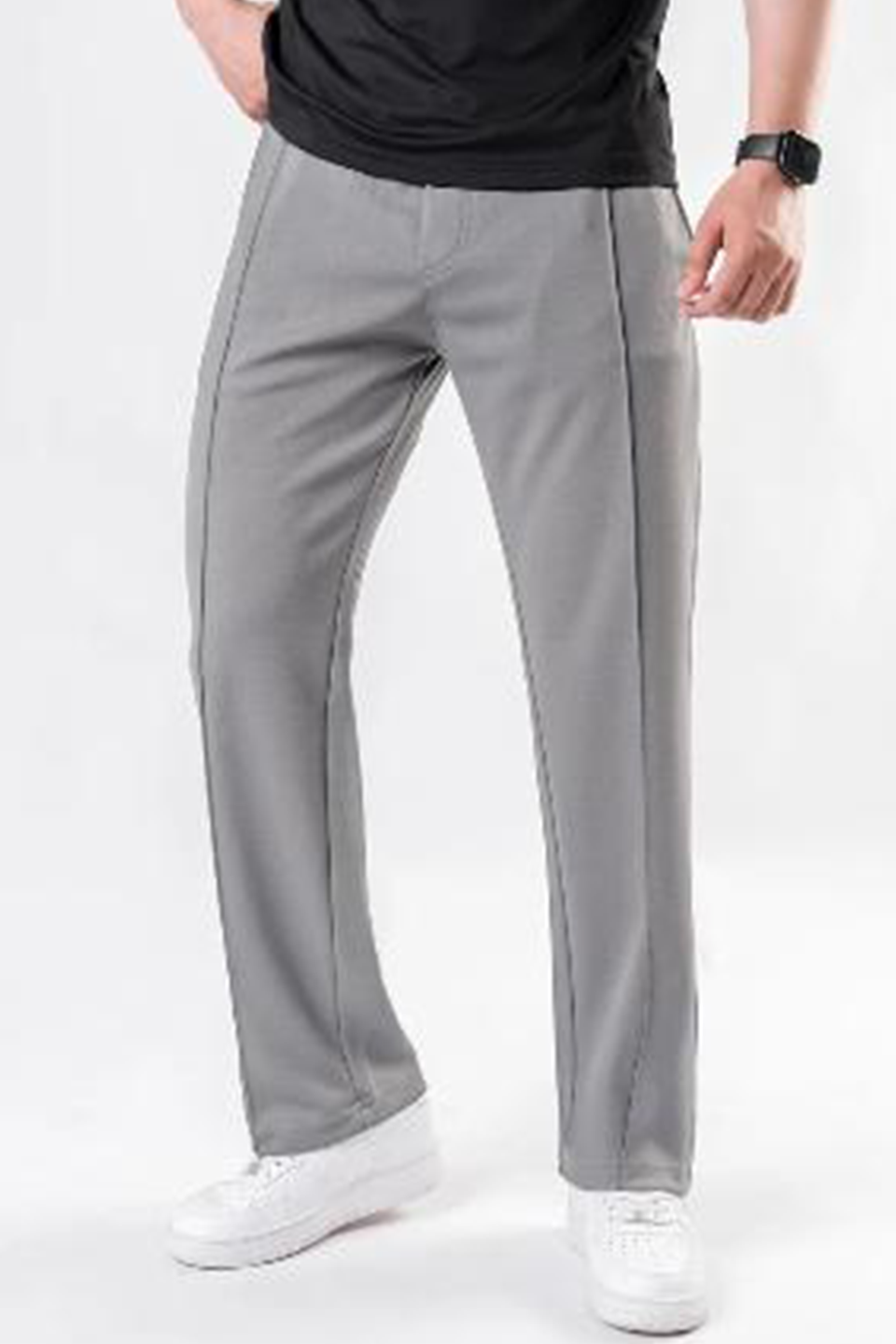 Emerce - Stripe Straight Trouser- GREY