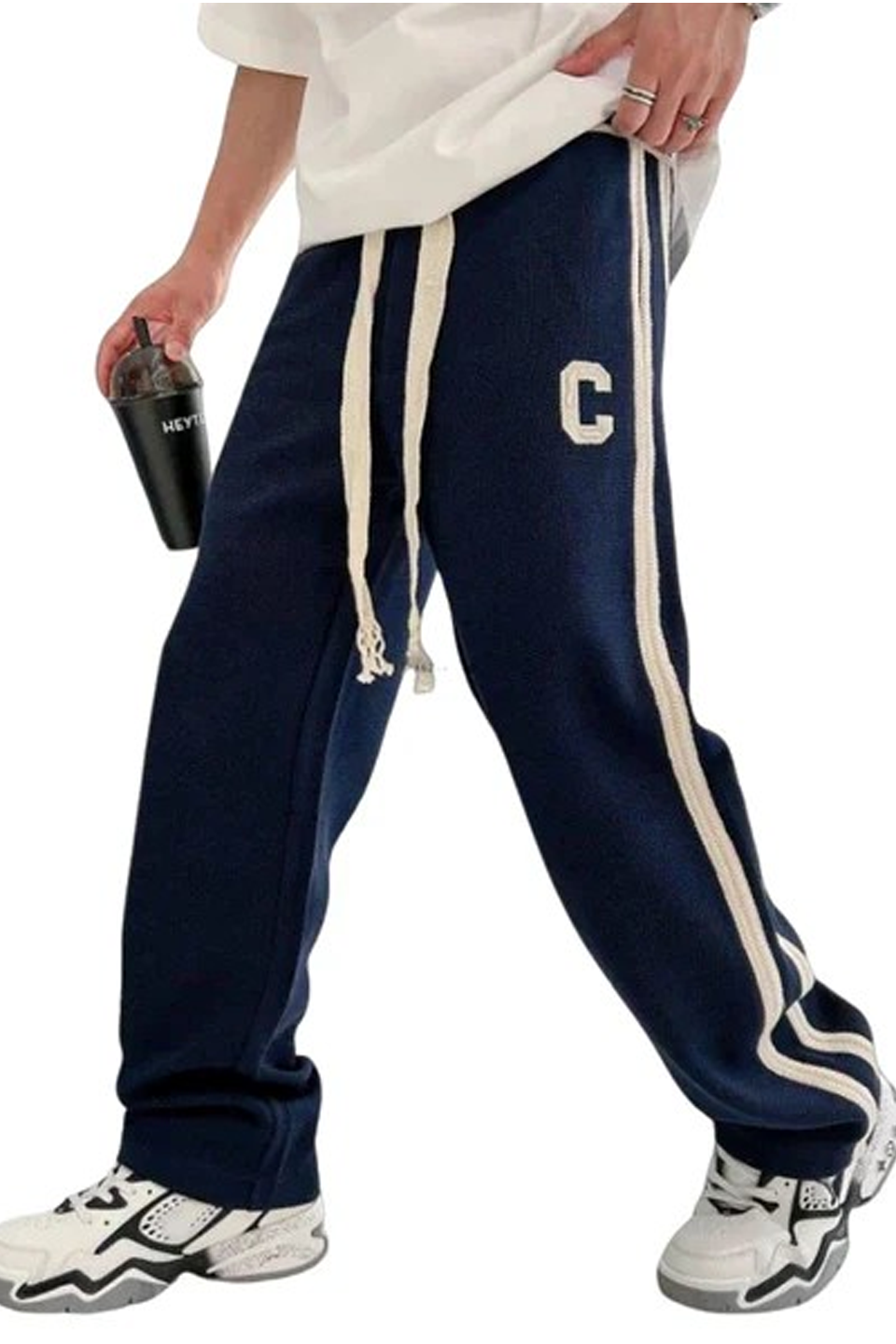 Side Stripe Embroidery Trouser - Navyblue
