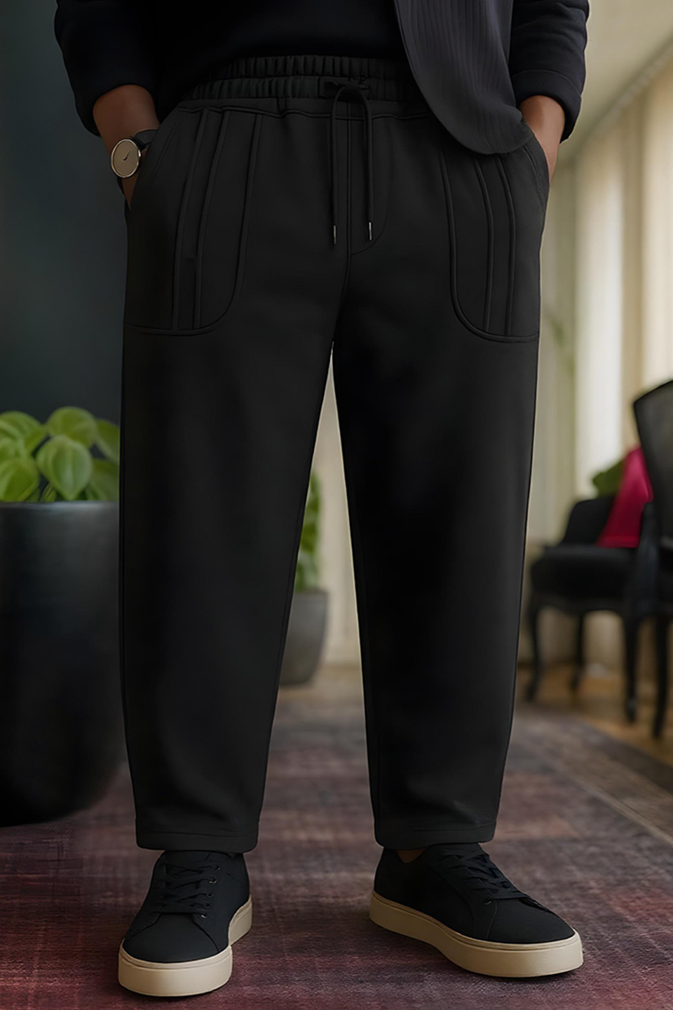 Emerce - Men Striped Pocket Trouser - Black