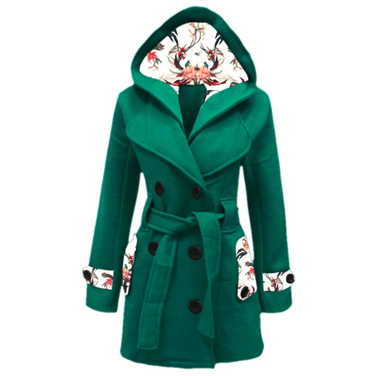Emerce Floral Hood Long Coat - Green