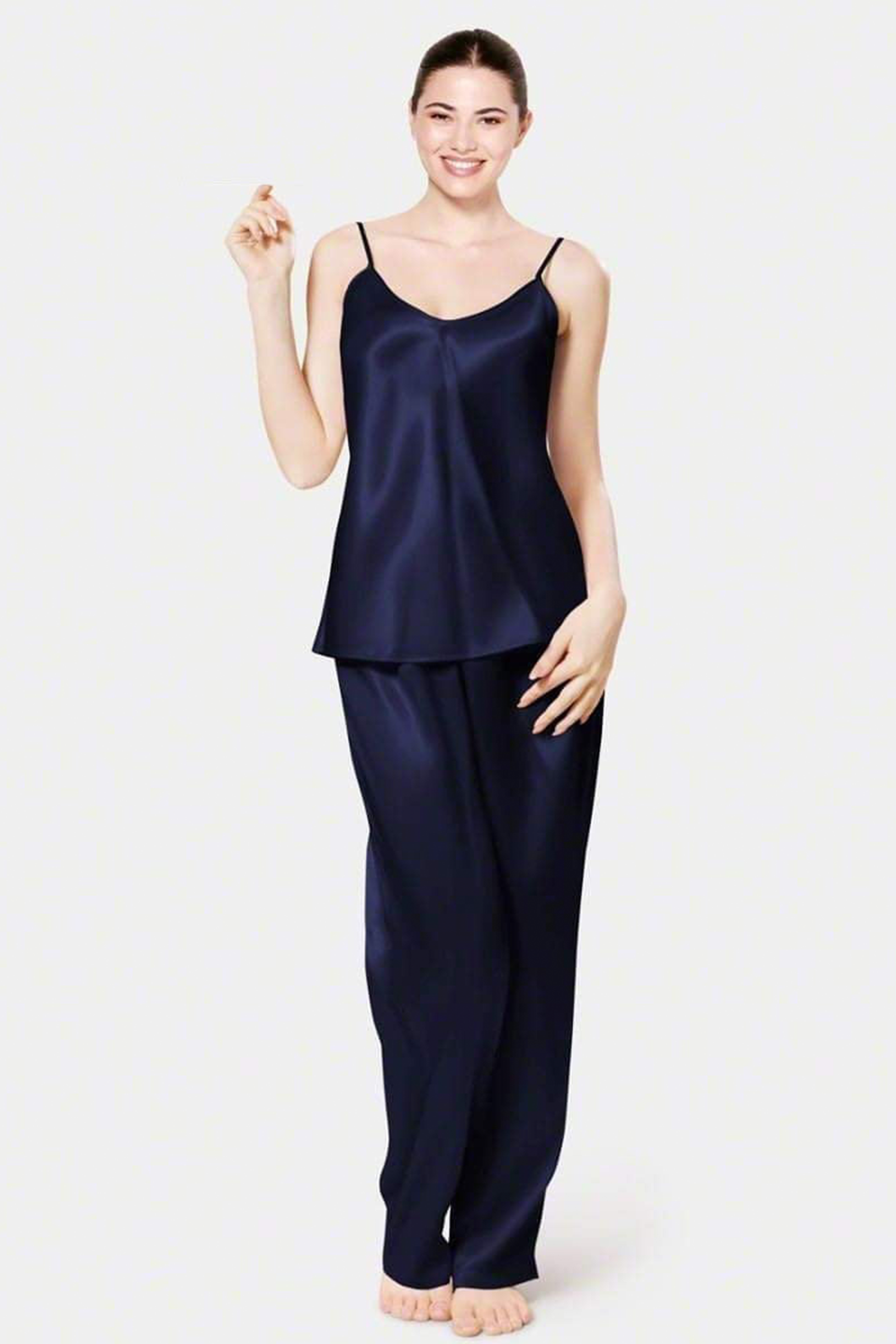 Emerce- Cami Silk Night Suit (Adjustable Strape) - NavyBlue