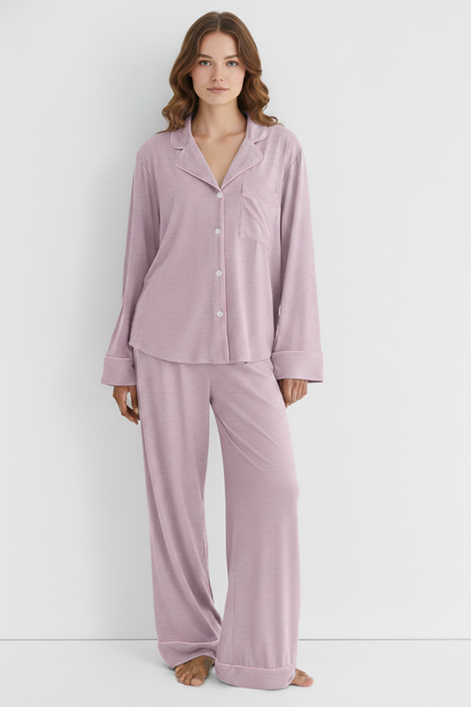 Emerce - Basic Linen Pajama Set - Lilac