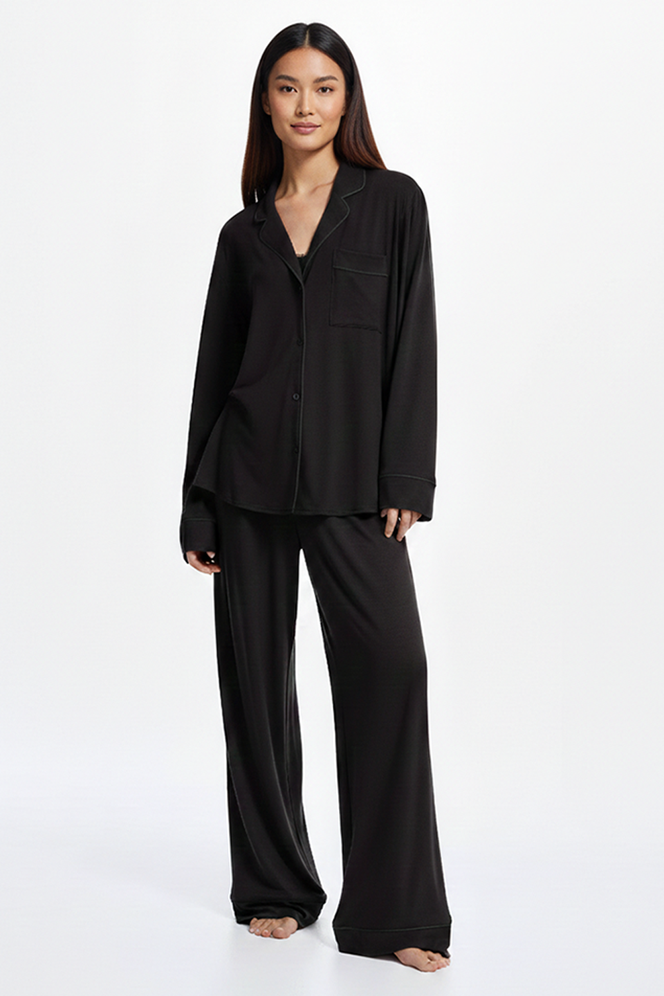 Emerce - Basic Linen Pajama Set - Black