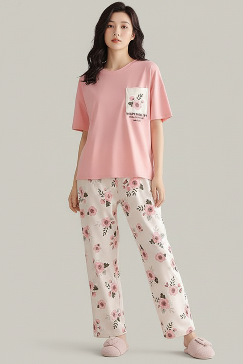N-Pocket Printed Night Suit - Pink