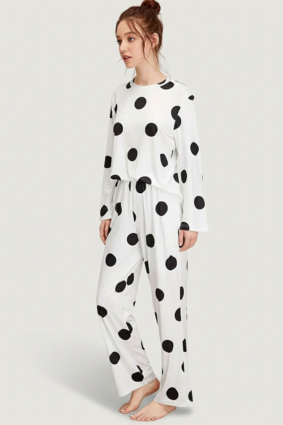 M-Black & White Doted Printed Night Suit