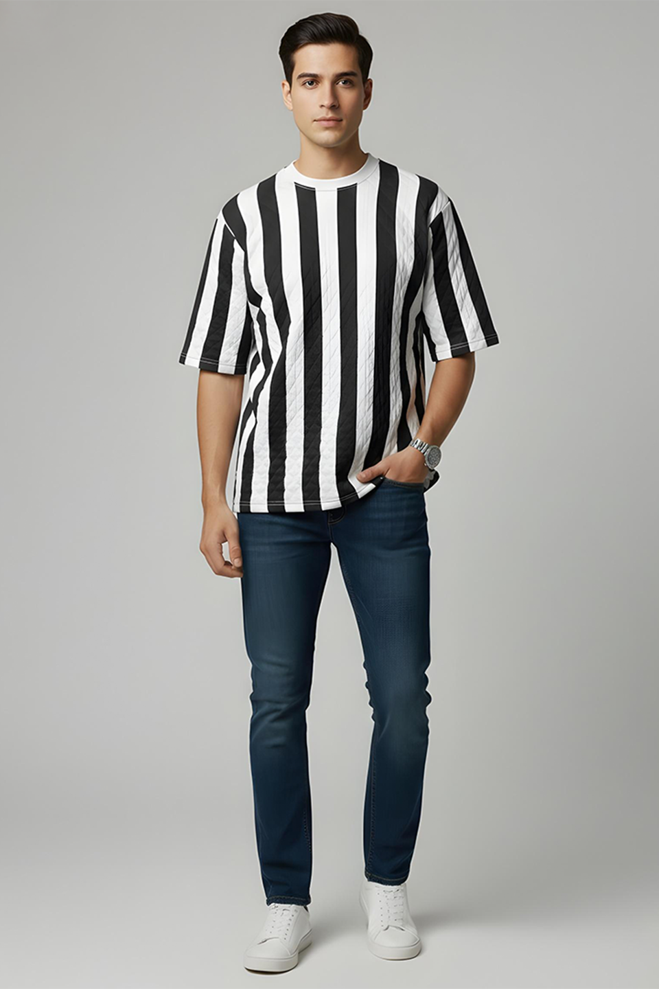 Emerce - Textured Stripe Tee - Black