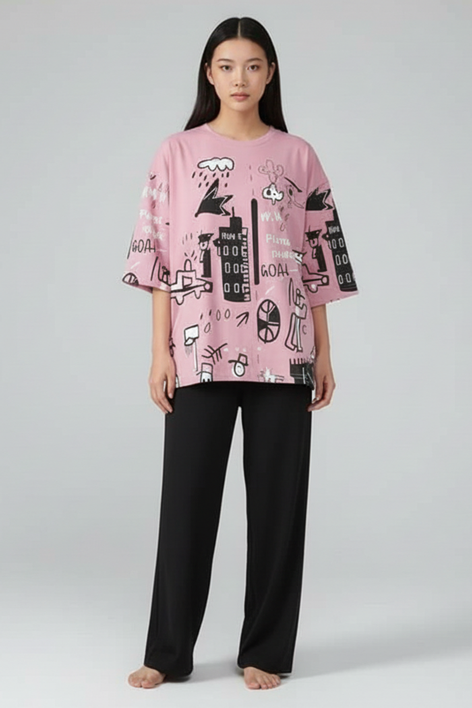 N-Planet Printed PJ Suit- Pink