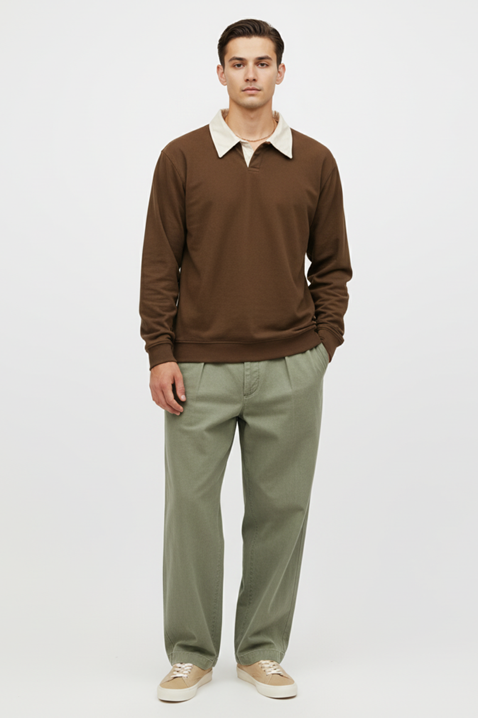 Emerce -Collar Fleece Polo - Brown