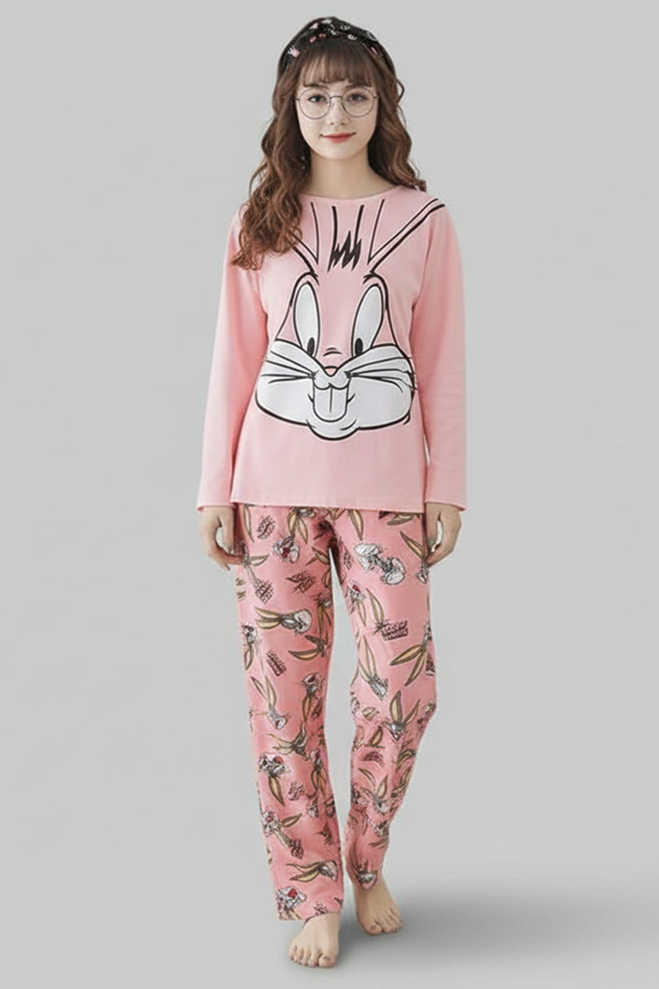 Emerce - M-Pink Bunny Printed Night Suit