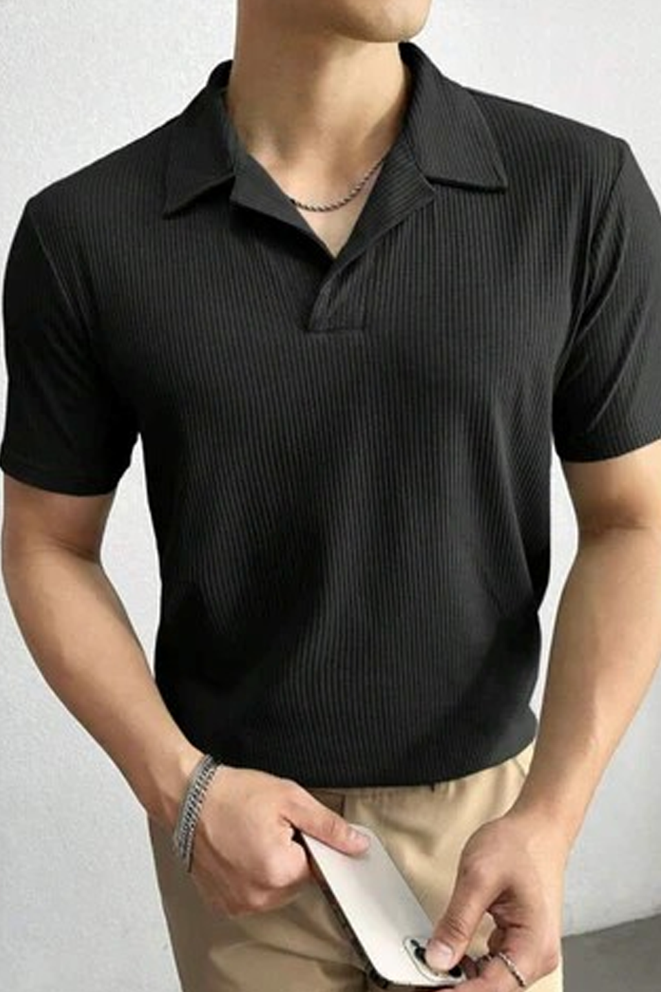 Emerce - Waffle Knitted Polo - BLACK
