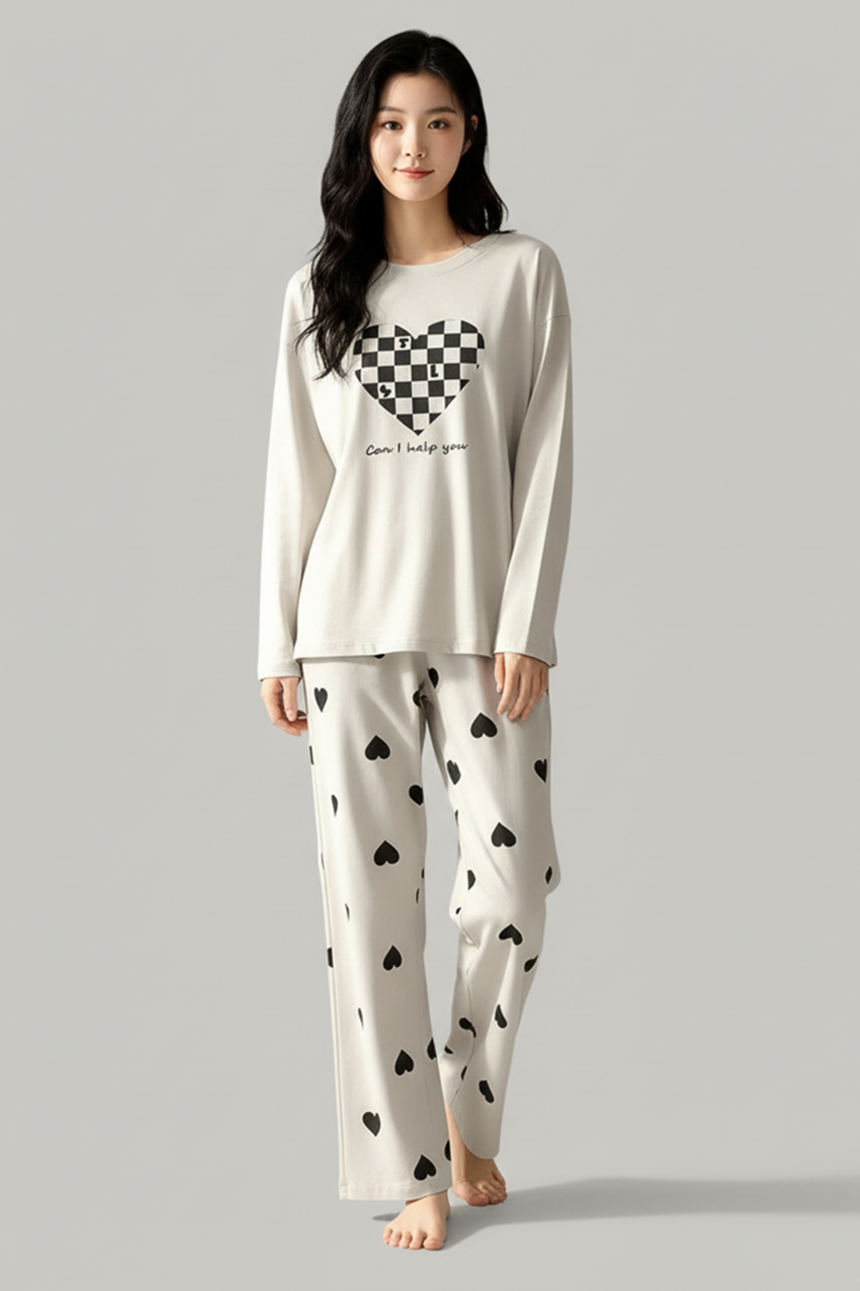 M-CHECKERED HEART PRINTED PJ SUIT FULL SLEEVES