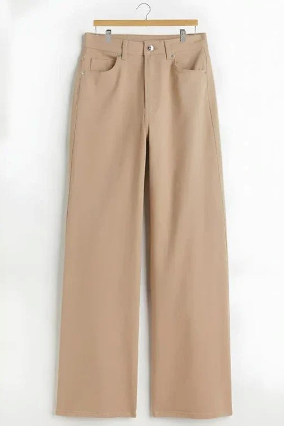 Plain Wide Leg Jeans - Beige