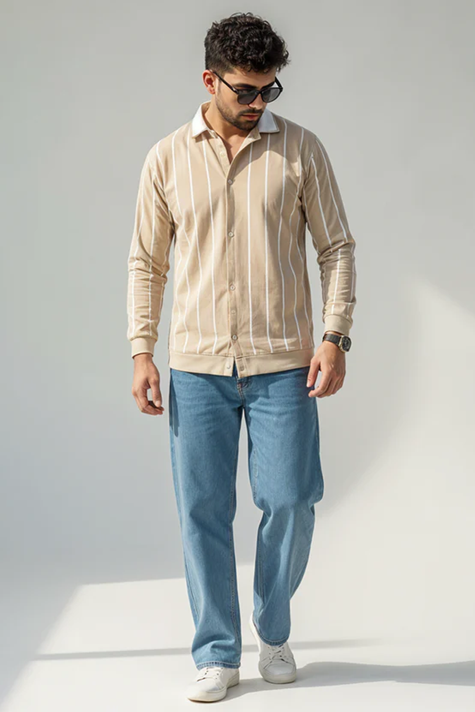 Emerce Striped Button Down - BIEGE