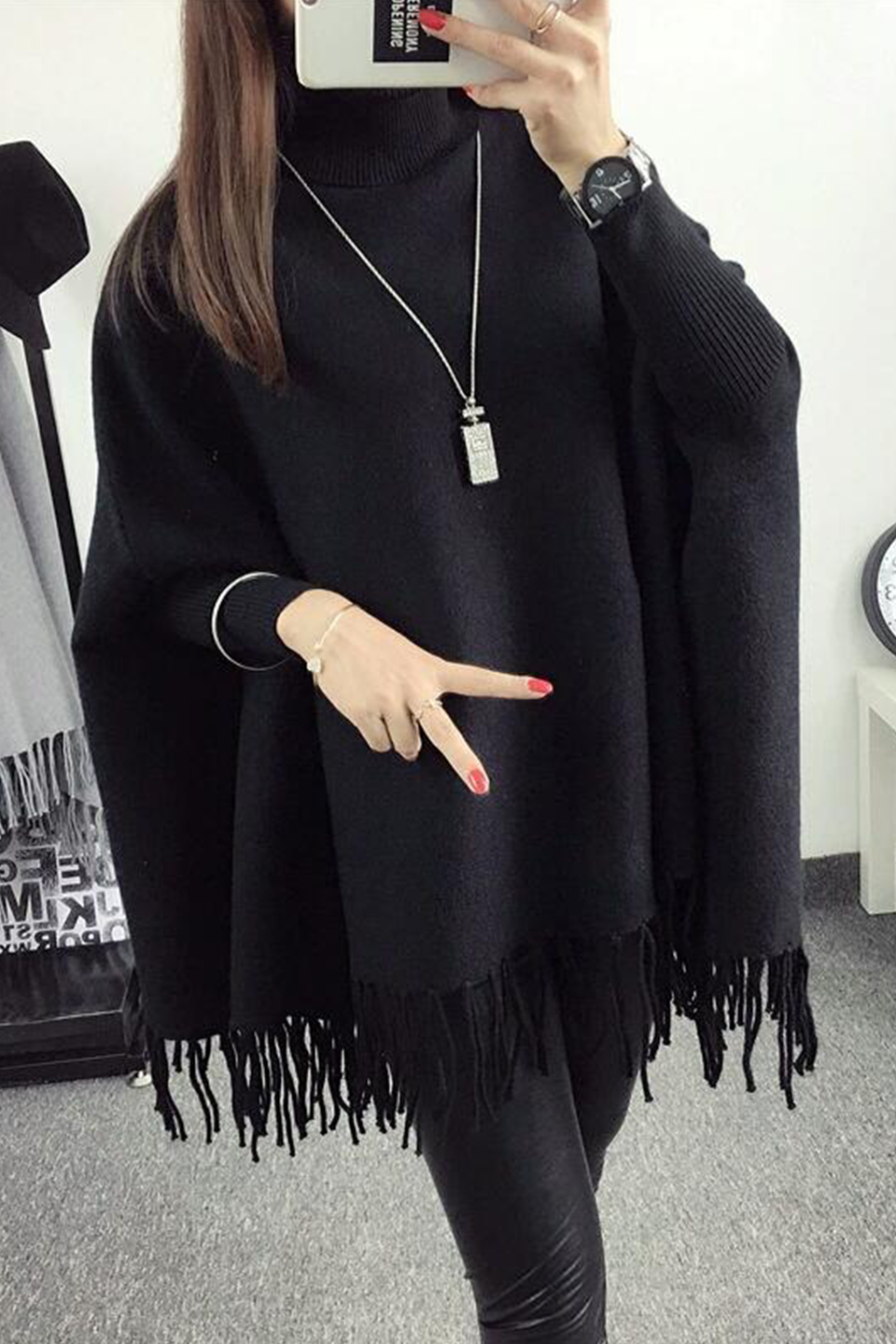 Emerce - PLAIN PONCHO - BLACK