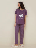 M-Purple Butterfly Printed Night Suit