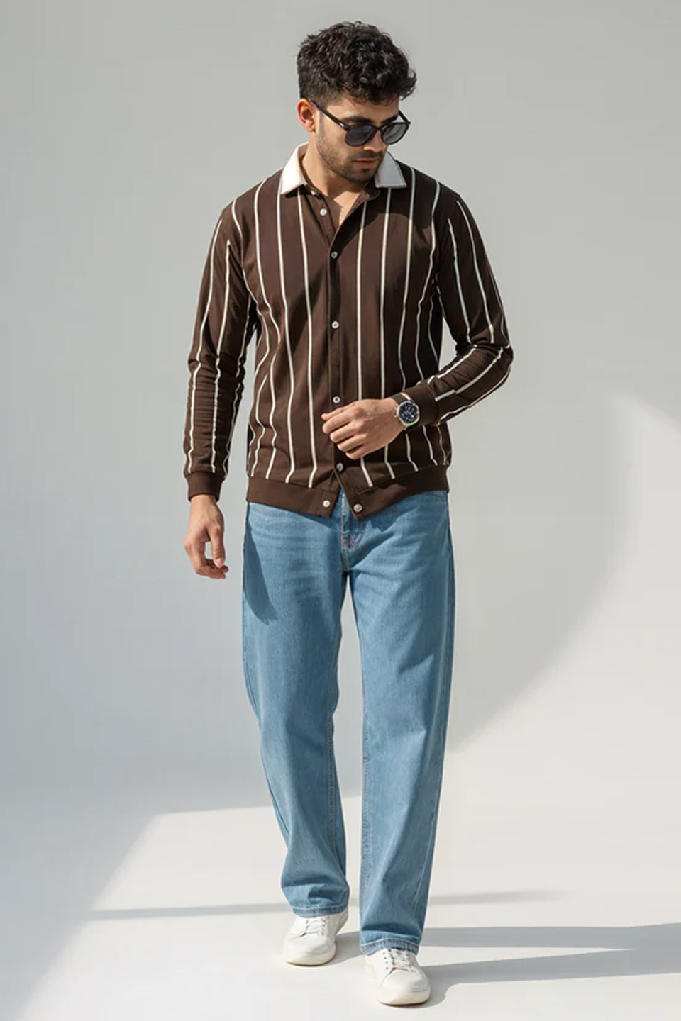Emerce Striped Button Down - BROWN