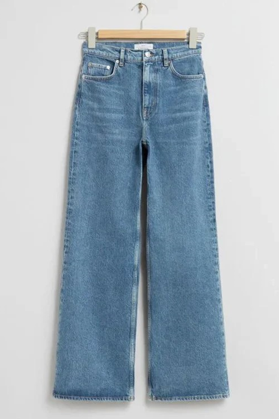 Plain Wide Leg Jeans - Mid blue
