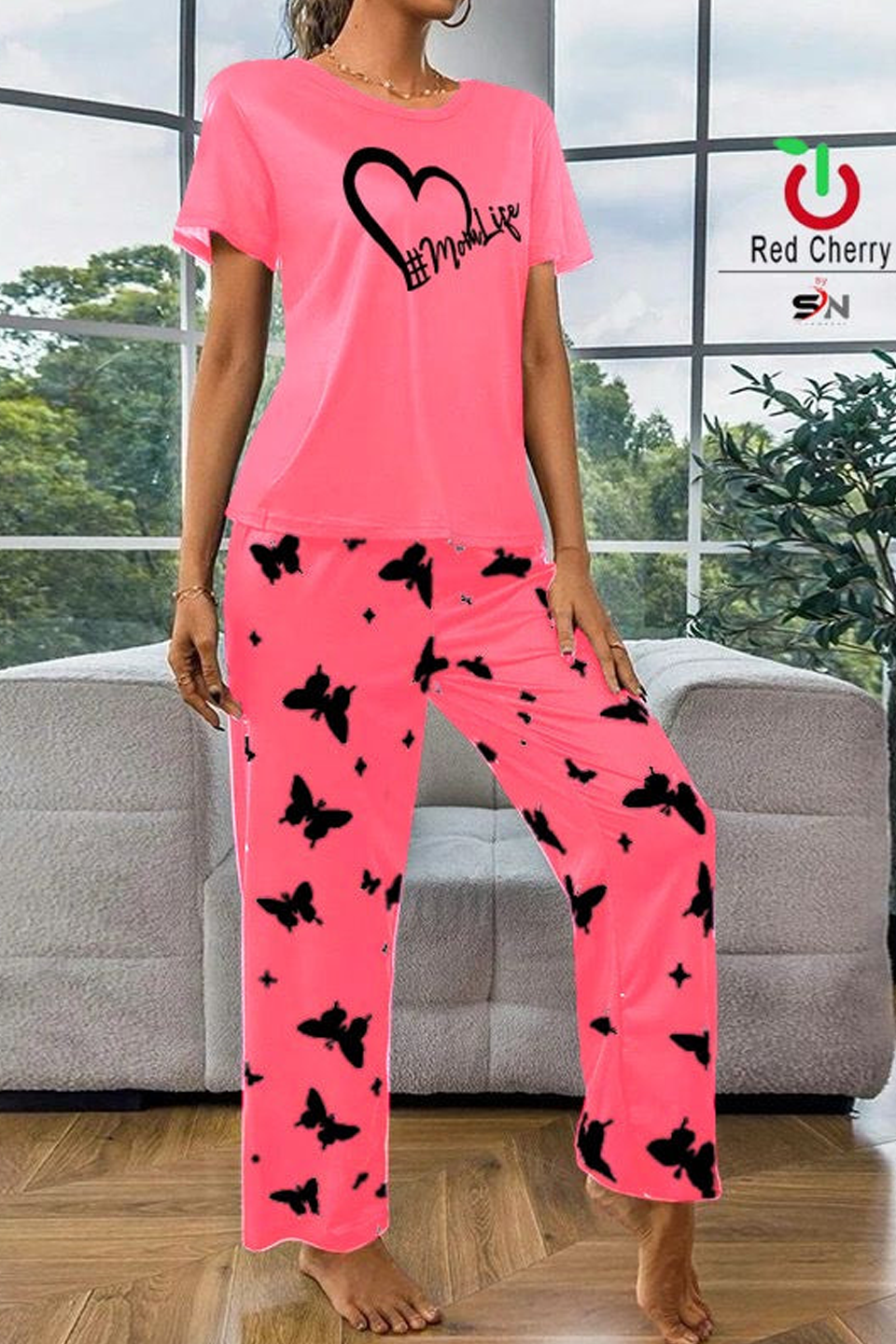 Mom Life Printed Night Suit - pink