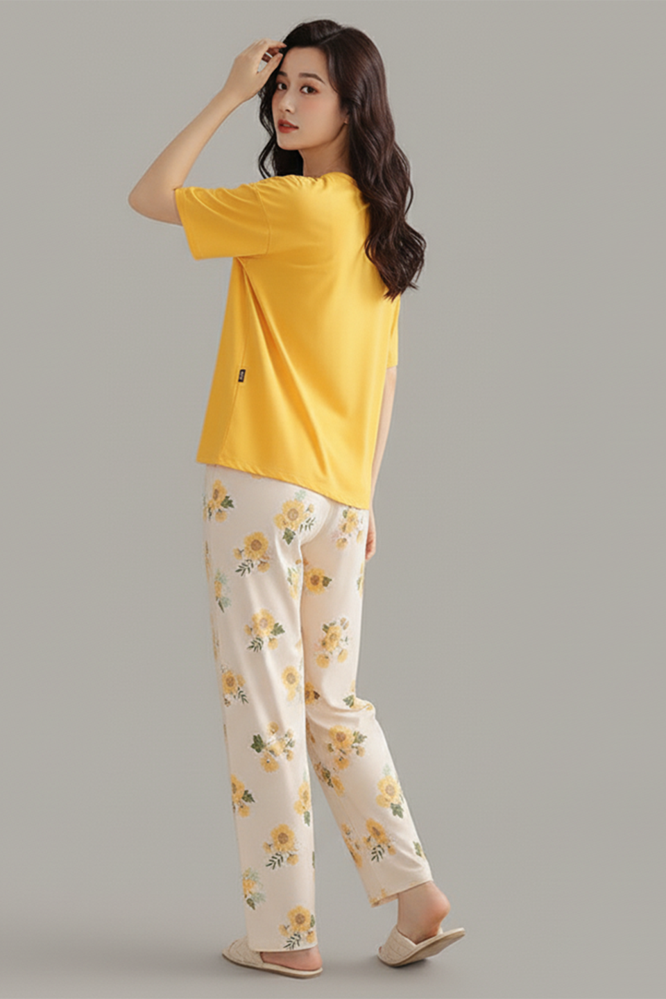 N-Pocket Printed Night Suit - Mustard