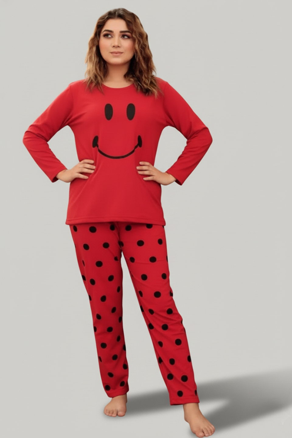 Emerce - SMILEY NEW POLKA TROUSER NIGHT SUIT-RED