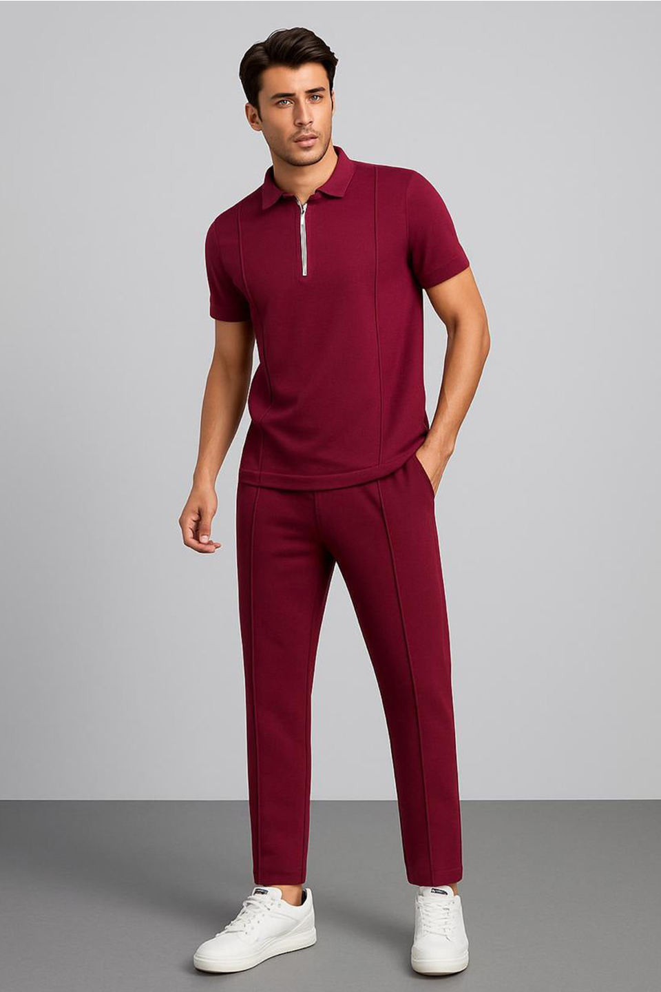 Zipper Stripe-Summer Tracksuit - Maroon
