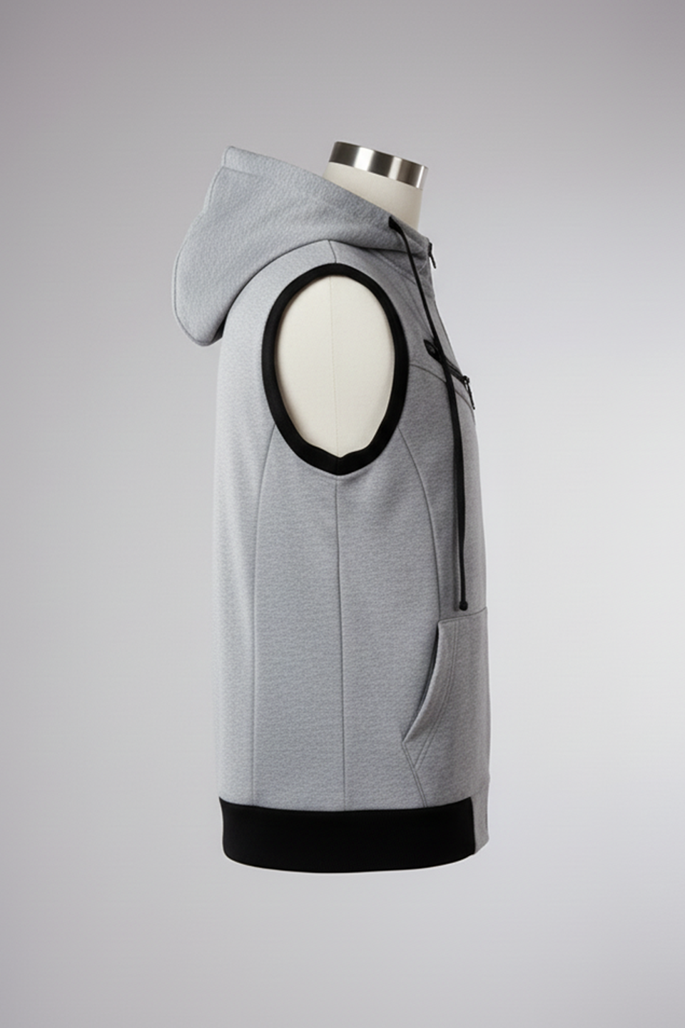 Emerce -GREY Sleeveless Hooded Zipper