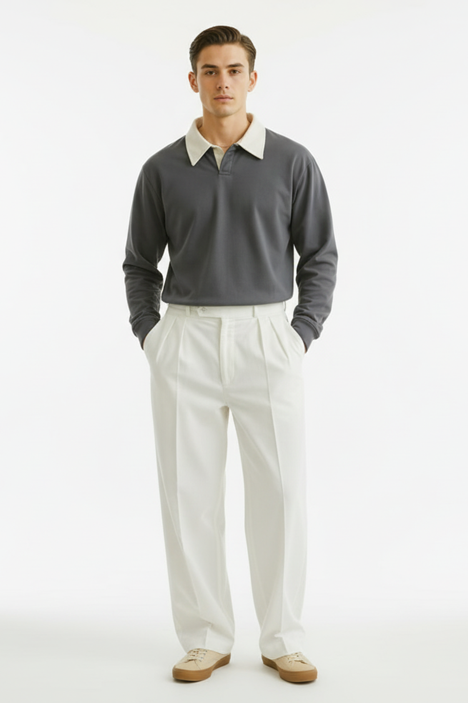 Emerce -Collar Fleece Polo - Charcoal