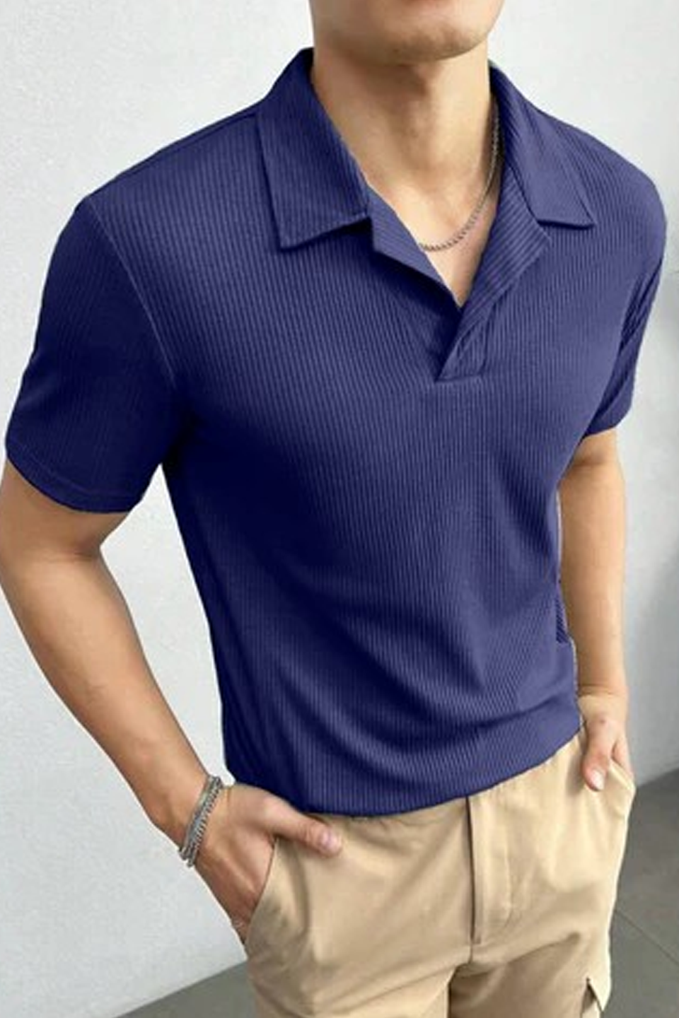 Emerce - Waffle Knitted Polo - NAVYBLUE