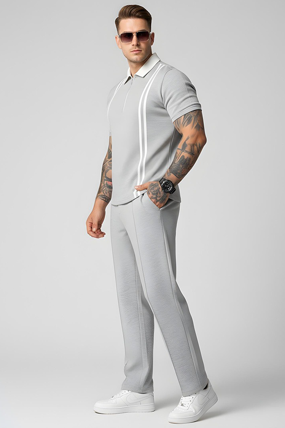 Emerce - Stripe Zip Tracksuit - Grey