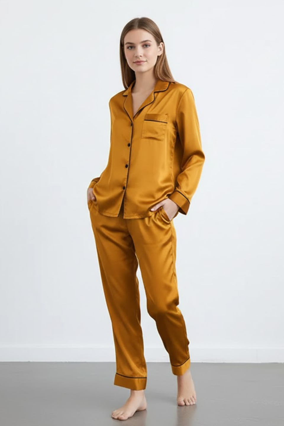 Emerce - SILK NIGHT SUIT - CAMEL BROWN