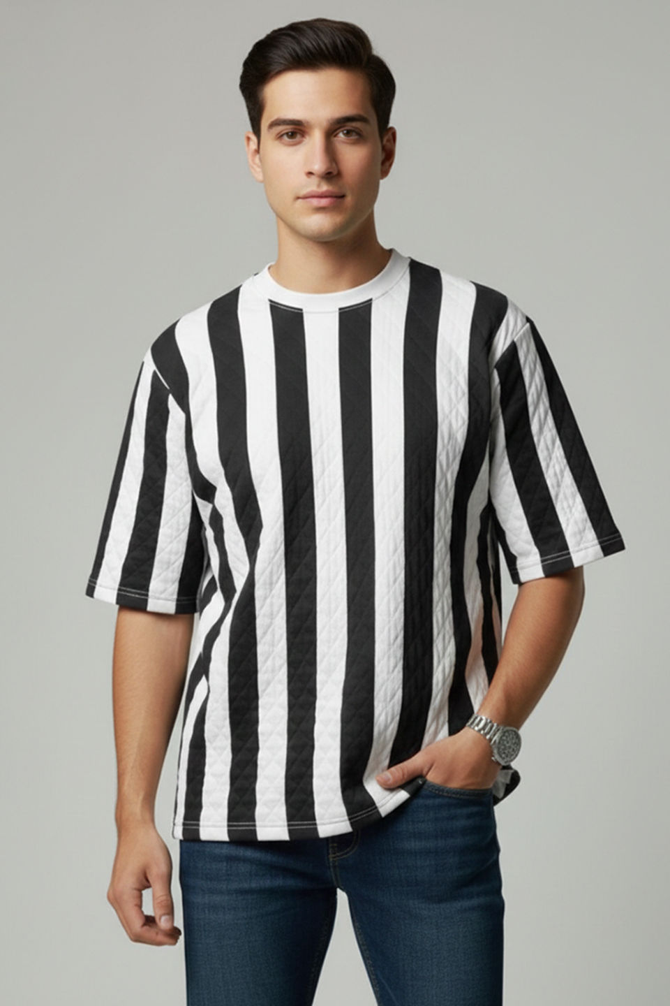 Emerce - Textured Stripe Tee - Black
