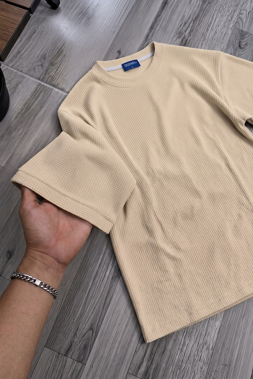 Emerce - Oversized Waffle Knit Tee For Men - Biege