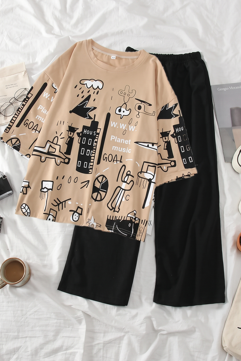 N-Planet Printed PJ Suit- Brown