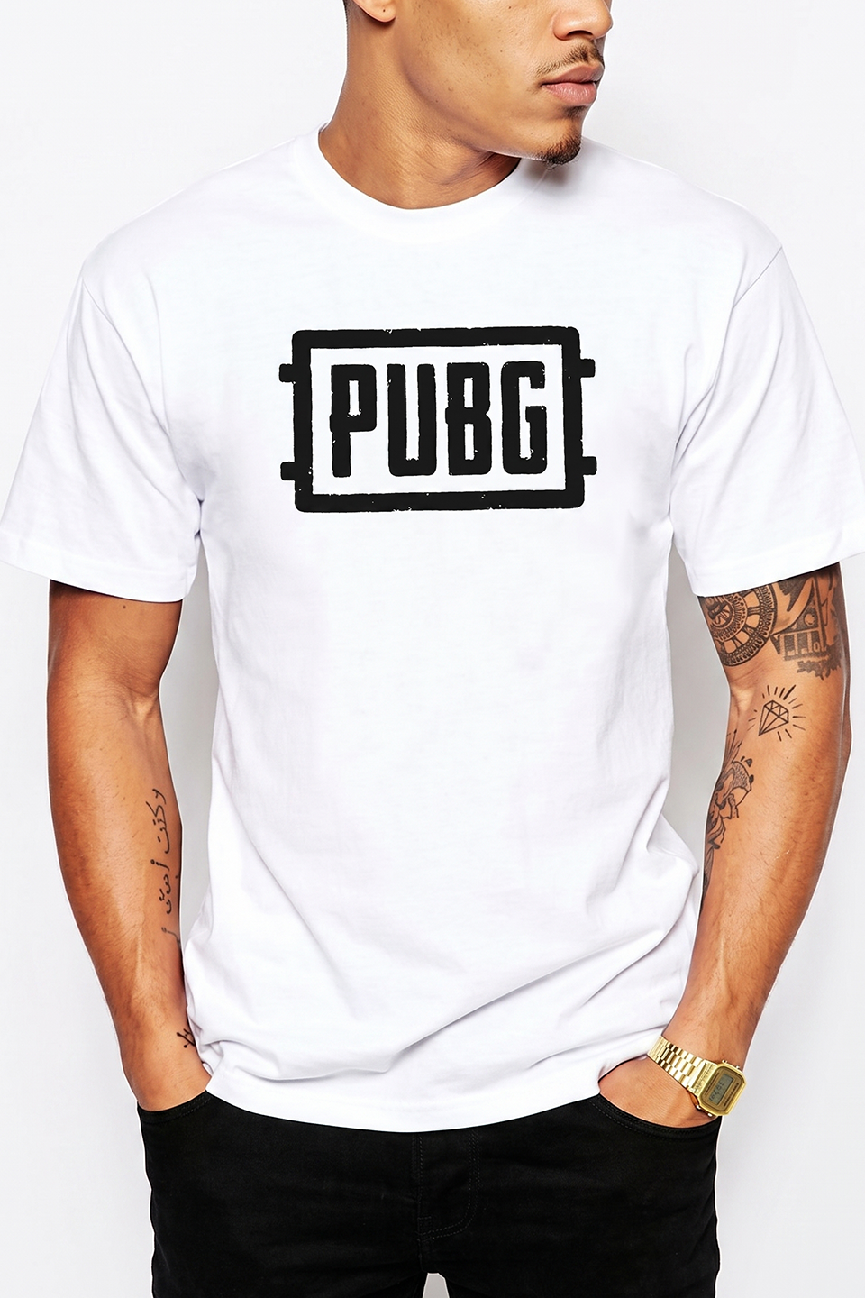 Emerce- PUBG Printed Half Sleeves T Shirt White