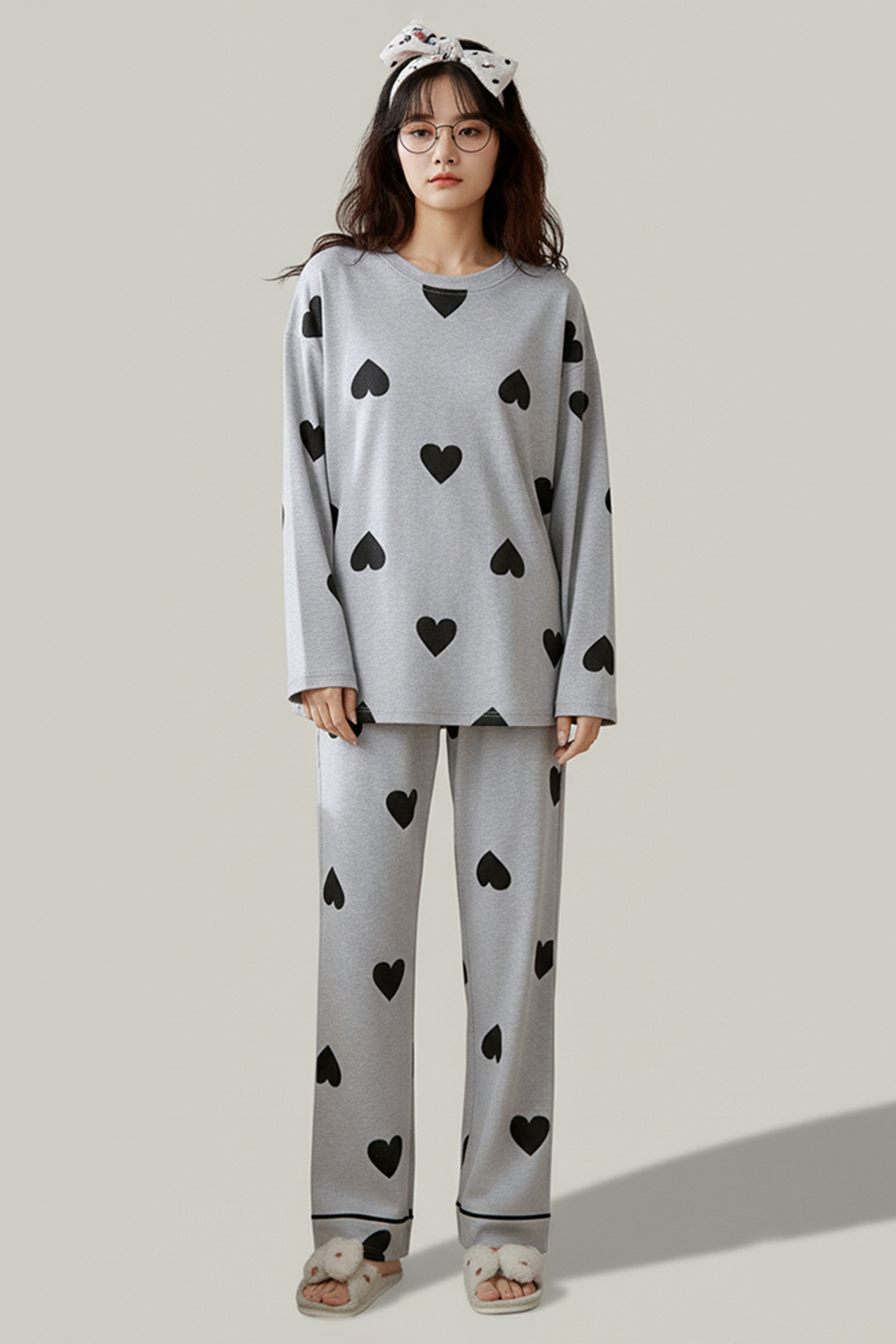 N-GREY HEARTS PRINTED PJ SET-