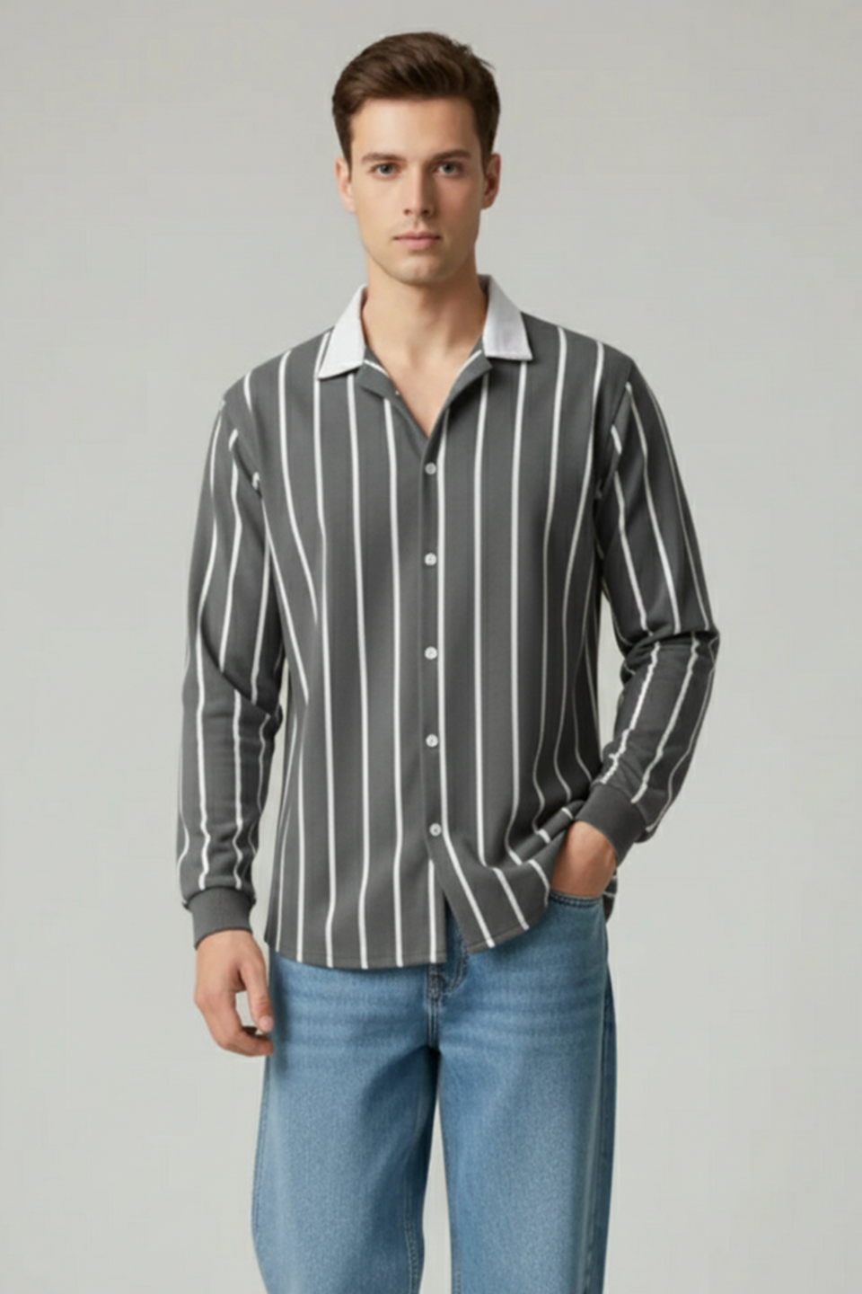 Emerce Striped Button Down - Charcoal