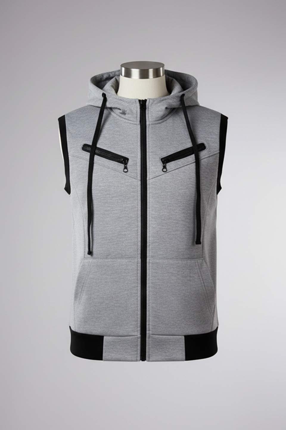 Emerce -GREY Sleeveless Hooded Zipper